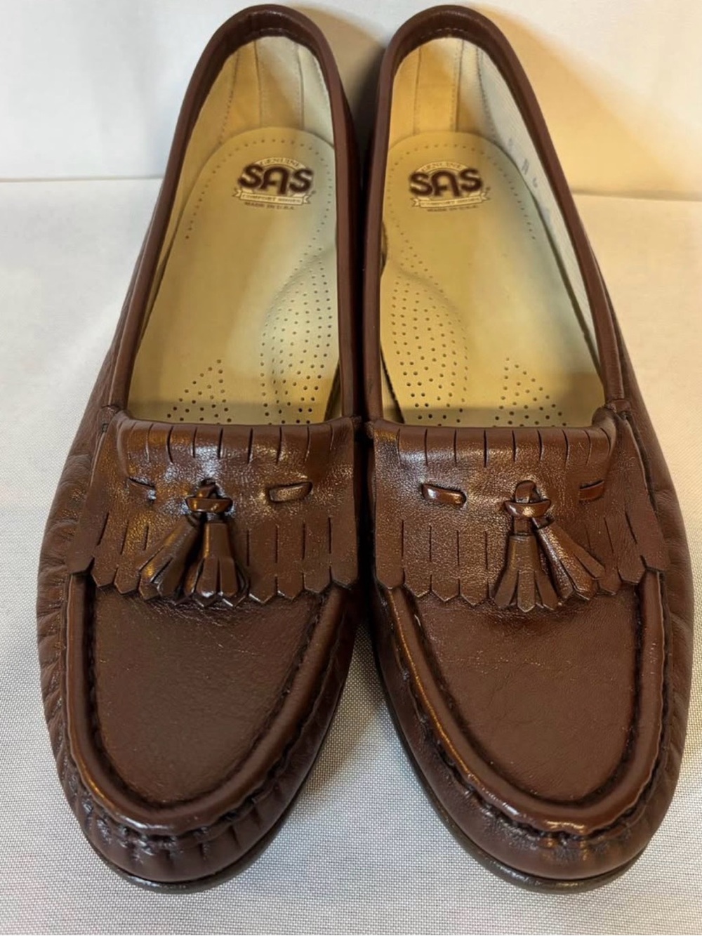 SAS Easier Brown Leather Tassel Kiltie Comfort Loafers 8N GrannyCore Preppy Fall